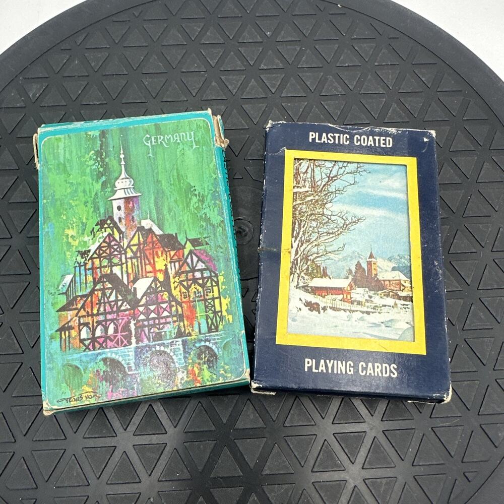 Set Of 2 Vintage Winter Themed Astor Playing Cards Pinochle Germany Castle Scene